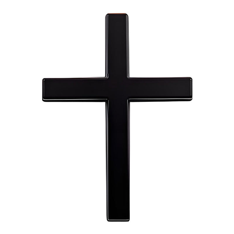 Arenzza Metal Jesus Christ cross badge sticker, 3D self-adhesive car scratch cover accessory on a vehicle surface.
