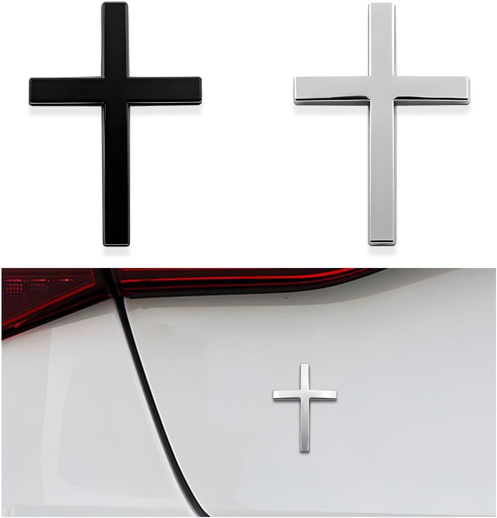Arenzza Metal Jesus Christ cross badge sticker, 3D self-adhesive car accessory for scratch protection and decorative car detailing