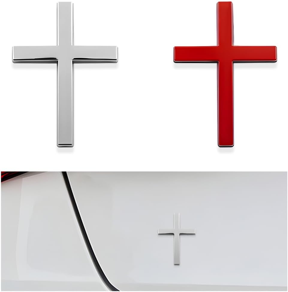 Aarenza Metal Jesus Christ cross badge sticker for cars, 3D self-adhesive cross design for scratch covering and decoration.