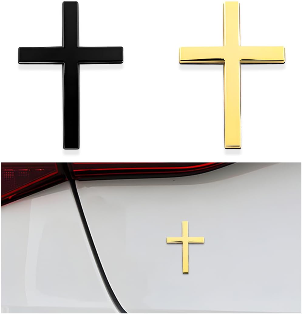 Arenzza Metal Jesus Christ cross badge sticker, 3D self-adhesive car scratch cover accessory mounted on a vehicle.