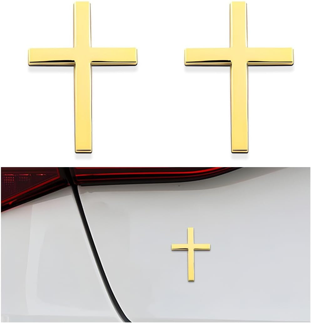 Arenzza metal Jesus Christ cross badge sticker, a 3D self-adhesive car accessory for scratch cover and decoration on vehicle surfaces.
