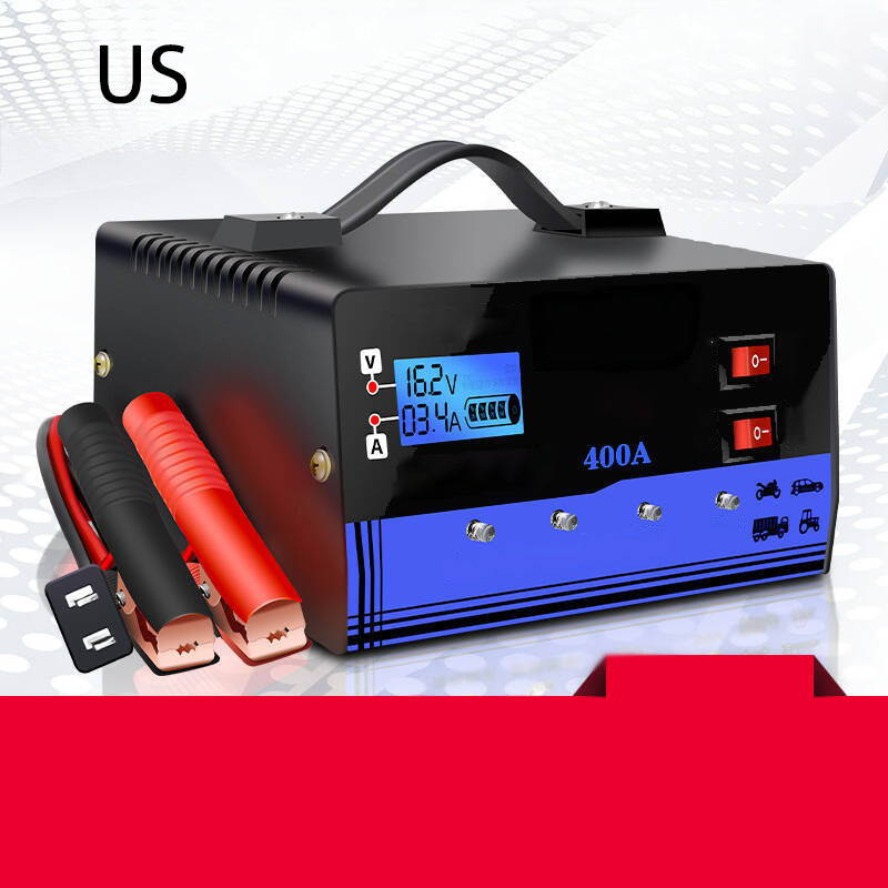 Arenzza 12V/24V smart car battery charger with pulse repair function, shown connected to a car battery for charging and maintenance.