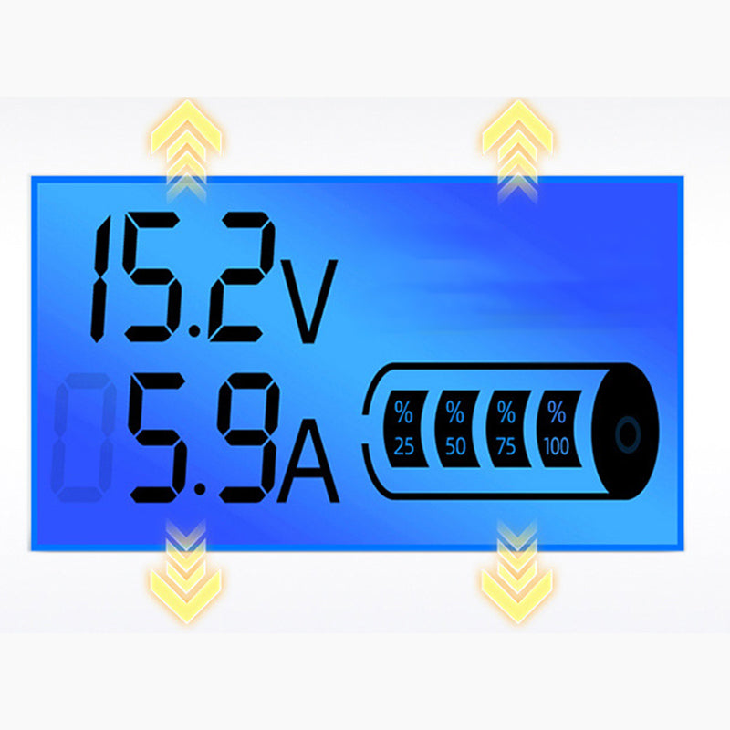 Arenzza 12V/24V smart car battery charger with pulse repair feature, showing the compact device connected to a car battery.