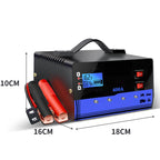 Arenzza 12V/24V Smart Car Battery Charger with Pulse Repair for vehicle batteries, featuring digital display and compact design.