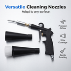 Arenzza high-pressure pneumatic air cleaning gun attached to a car, used for blowing dust and debris off vehicle surfaces.