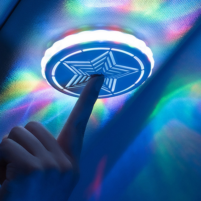 Arenzza magnetic rechargeable car interior roof light with multi-mode settings, mounted inside a vehicle to illuminate the cabin.