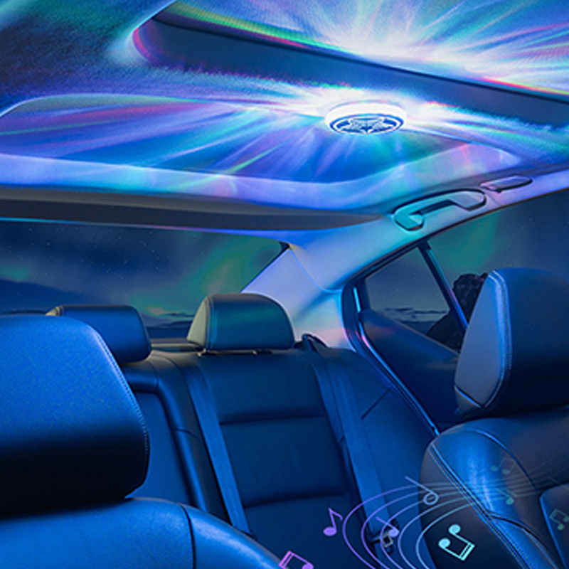 Arenzza magnetic rechargeable car interior roof light with multiple modes, mounted on a car ceiling, providing ambient illumination.