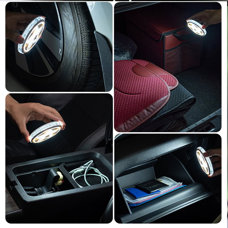 Arenzza magnetic rechargeable car interior roof light showing multiple lighting modes mounted on a vehicle ceiling.
