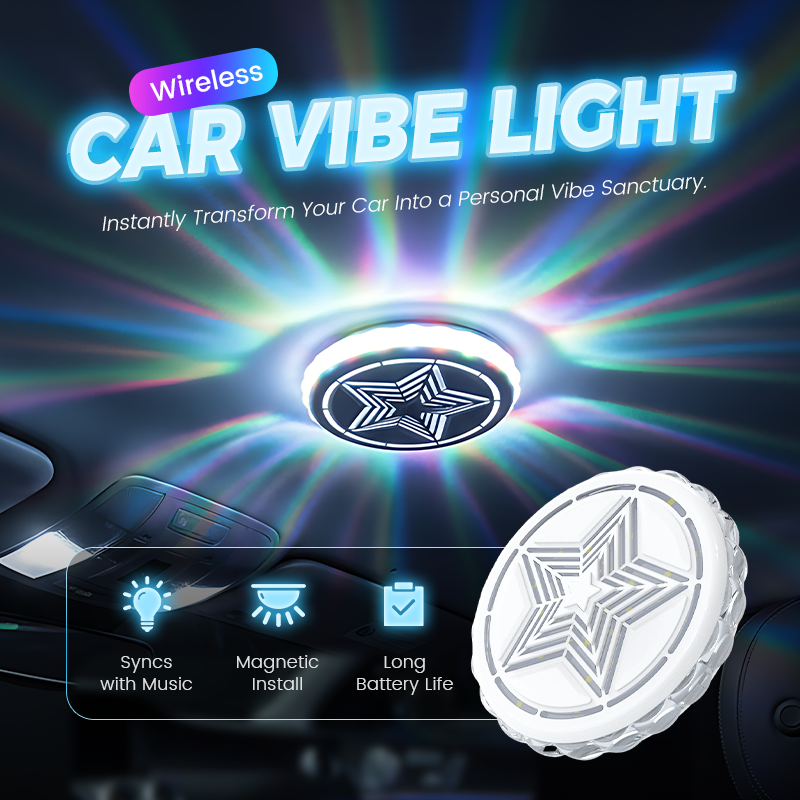 Arenzza magnetic rechargeable car interior roof light with multiple lighting modes, mounted on the ceiling of a vehicle interior.