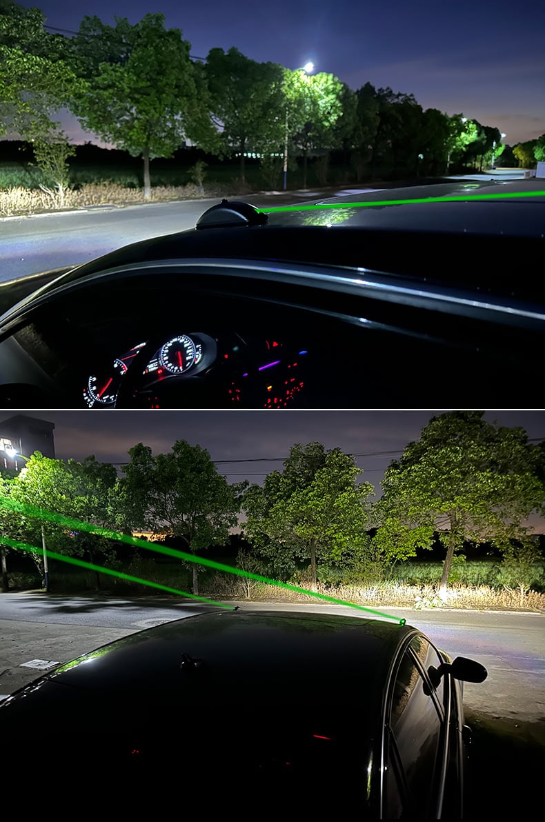 Arenzza car safety warning long-range remote pilot laser light mounted on vehicle for enhanced road visibility and safety.
