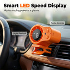 Arenzza hands-free personal cooling fan with LED display, car accessory, compact portable fan for staying cool on the go.