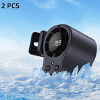 Arenzza hands-free personal cooling fan with LED display, designed for car accessories, showing compact portable fan with controls.