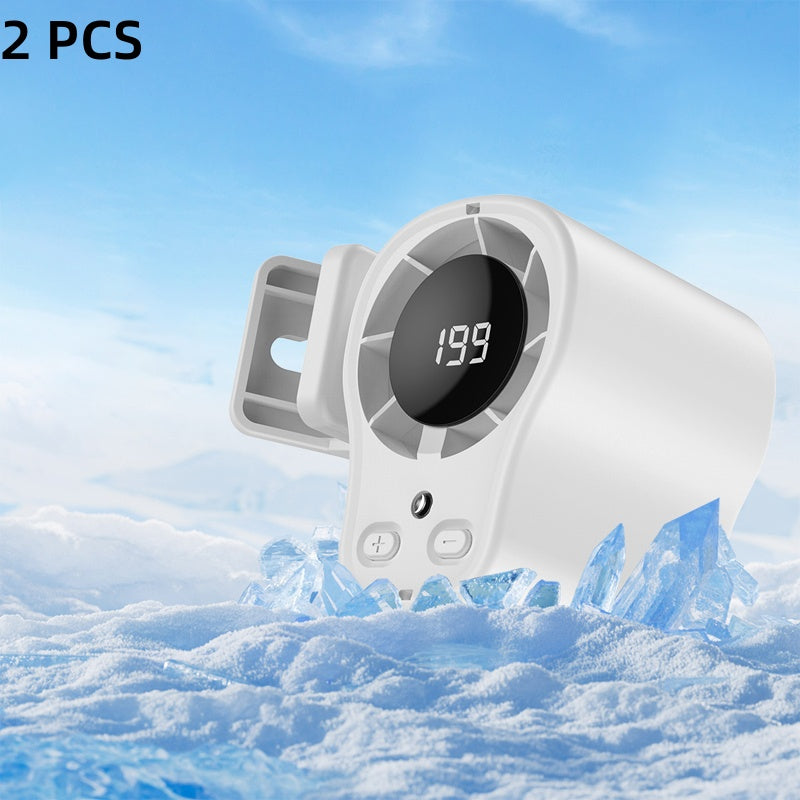 Arenzza hands-free personal cooling fan with LED display, car accessory, showing compact design and adjustable fan blades.