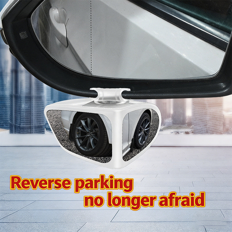 Arenzza dual-lens 360° adjustable blind spot mirror for cars, showing the mirror with mounting brackets and rounded reflective surfaces.