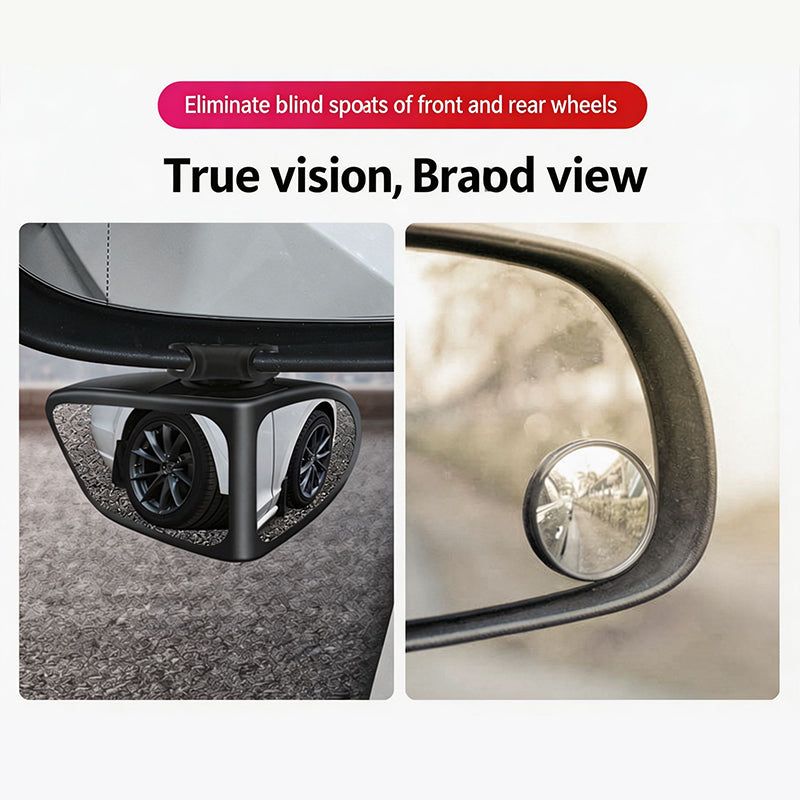 Arenzza dual-lens 360° adjustable blind spot mirror for cars showing reflective surface and mounting bracket.