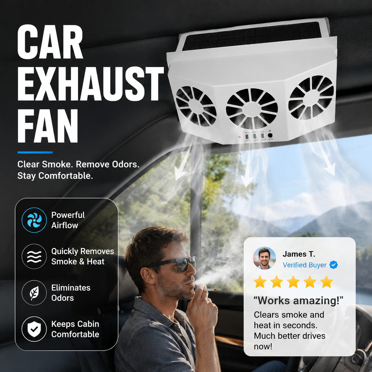 Arenzza solar car cooling artifact air circulation exhaust fan mounted inside a vehicle, designed to improve airflow and cooling.