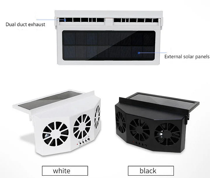Arenzza solar car cooling artifact with air circulation exhaust fan installed inside a vehicle to improve airflow and reduce interior heat.