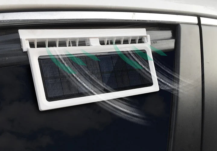 Arenzza solar car cooling artifact with air circulation exhaust fan, designed to improve airflow inside a vehicle.