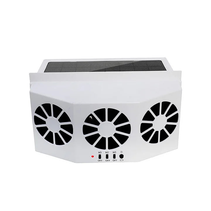 Arenzza solar car cooling artifact with air circulation exhaust fan, mounted on a vehicle for improved airflow and temperature control.