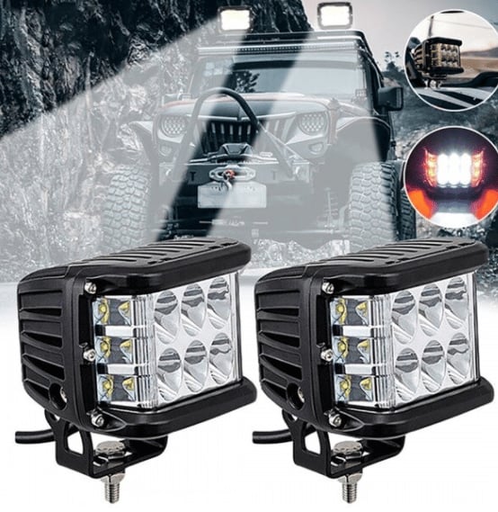 Arenzza car dual sides LED lights with dual color options installed on vehicle sides, enhancing visibility and style.