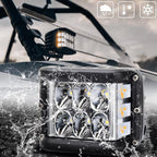 Arenzza car dual sides LED lights with dual color illumination installed on a vehicle, showcasing vibrant, customizable lighting for car accessories.