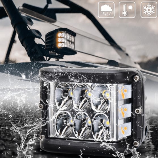 Arenzza car dual sides LED lights with dual color illumination installed on a vehicle, showcasing vibrant, customizable lighting for car accessories.