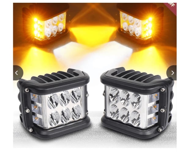 Arenzza car dual side LED lights with dual color options installed on a vehicle, showcasing bright illumination and modern design.
