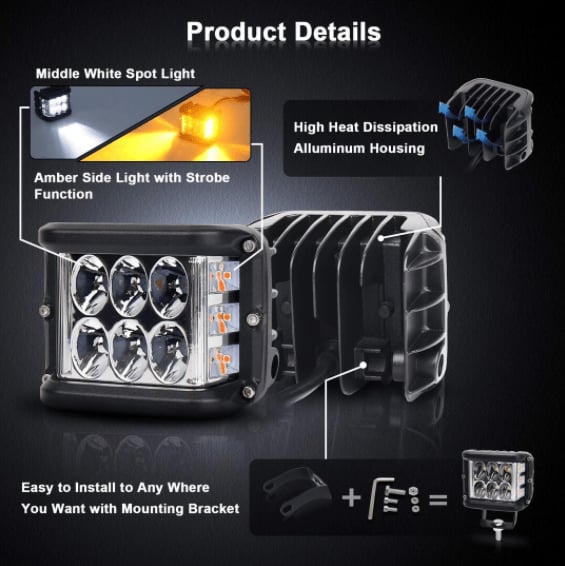 Arenzza car dual sides LED lights with dual color options installed on vehicle side, enhancing visibility and stylish look.