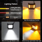 Arenzza car dual side LED lights with dual color options installed on a vehicle, enhancing visibility and style.