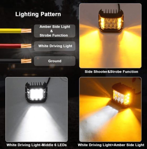 Arenzza car dual side LED lights with dual color options installed on a vehicle, enhancing visibility and style.