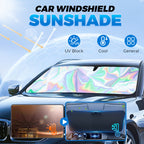 Arenzza foldable car sunshade blocking heat and UV rays, protecting interior and dashboard with a sleek, foldable design.