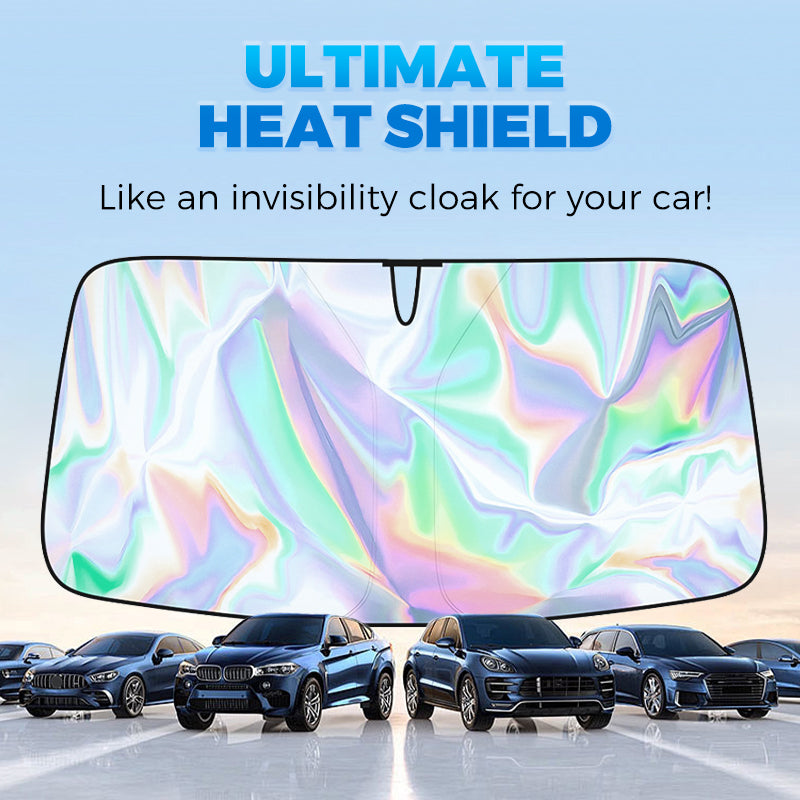 Arenzza foldable car accessory block reflecting sunlight, designed to block 99% heat and UV for dashboard and interior protection.