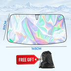 Arenzza foldable car sunshade blocking heat and UV rays, protecting the interior and dashboard from sunlight.