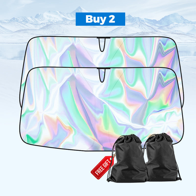 Foldable Arenzza car accessory block with reflective surface for heat and UV protection, designed for dashboard and interior cooling.