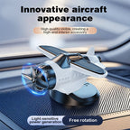 Arenzza solar-powered airplane-shaped car ornament attached to a vehicle's dashboard or window.