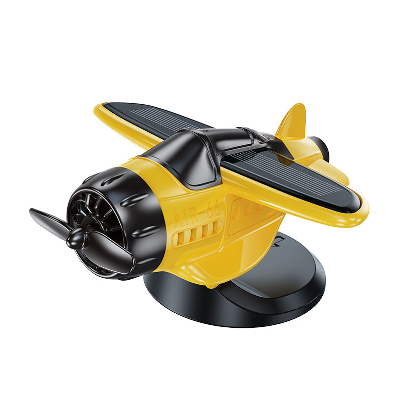 Arenzza solar-powered airplane-shaped car ornament mounted on a vehicle dashboard or rearview mirror.