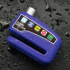 Arenzza motorcycle anti-theft alarm disc lock with key and alarm button, black security lock for motorcycle security.
