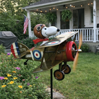 Arenzza Snoopy airplane garden wind spinner outdoor decor with colorful spinning propellers and whimsical character design.