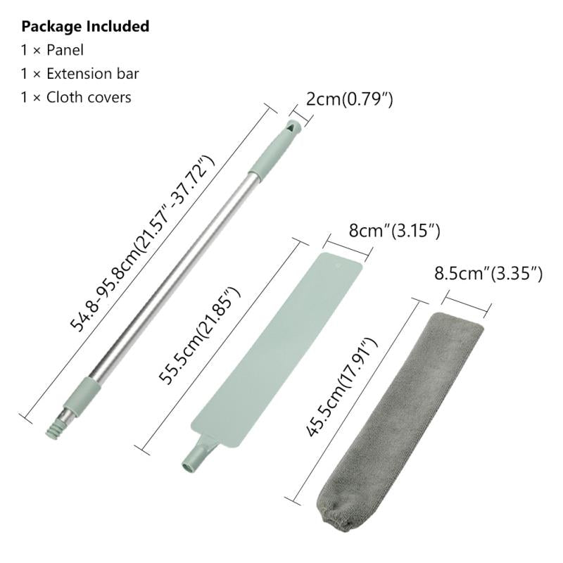 Arenzza multifunction retractable microfiber dust brush gap mop for cleaning tight spaces and surfaces, shown in use.