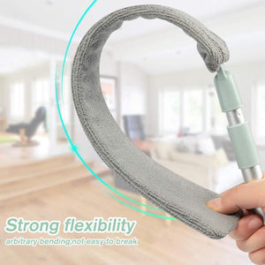 Arenzza multifunction retractable microfiber dust brush and gap mop for cleaning tight spaces and surfaces, shown in use.