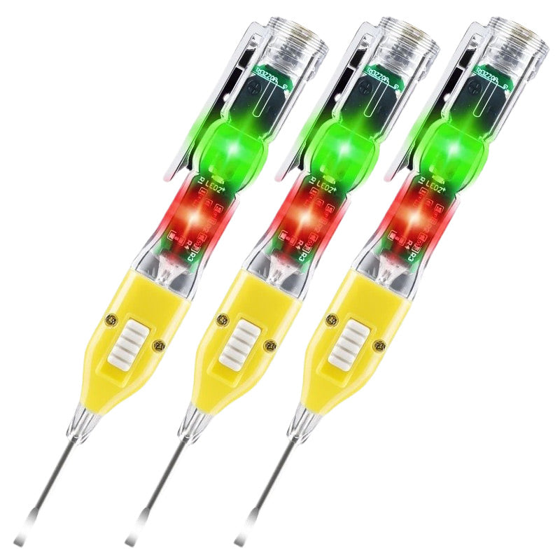 Arenzza 3-in-1 magnetic voltage tester screwdriver with flashlight, showing the tool with test tips and built-in LED light.