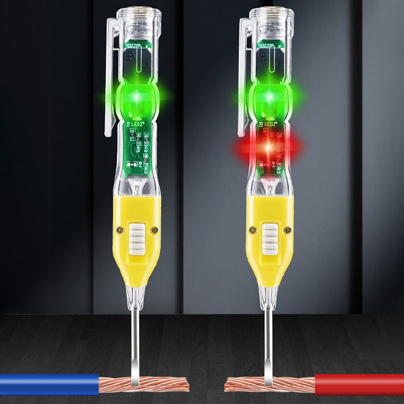 Arenzza 3-in-1 magnetic voltage tester screwdriver with flashlight, showing the tool with red handle and integrated testing and illumination features.