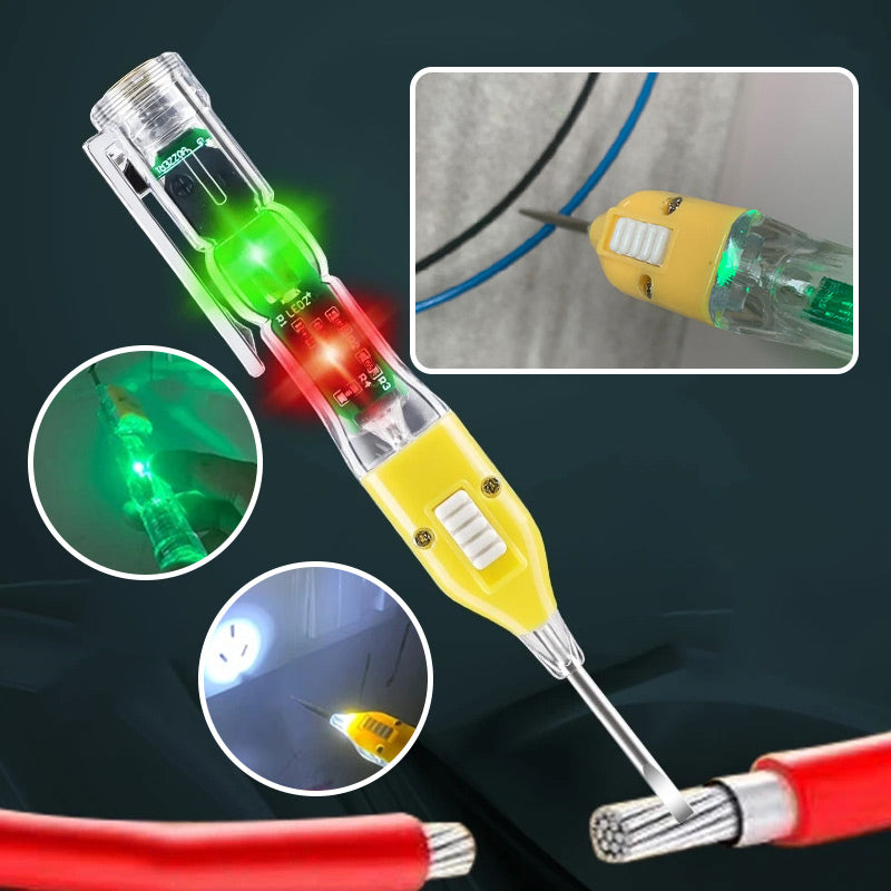 Arenzza 3-in-1 magnetic voltage tester screwdriver with flashlight, featuring a compact design and integrated testing and illumination tools.