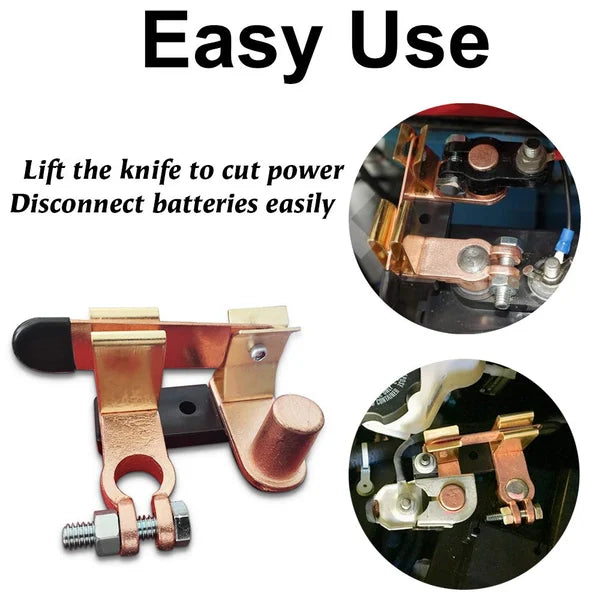 Arenzza Top Post Knife Blade Master Switch for electrical panels, featuring a black switch with red indicator on a metallic background.