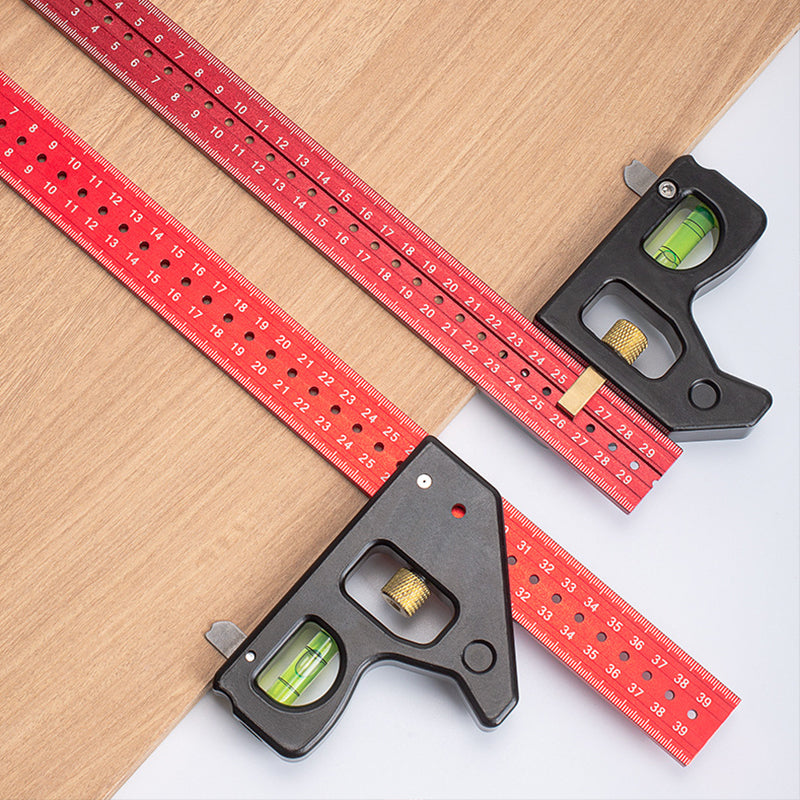 Arenzza Combination Square Ruler with 45-90 degree marking, steel construction, and clear measurement markings for precise woodworking.