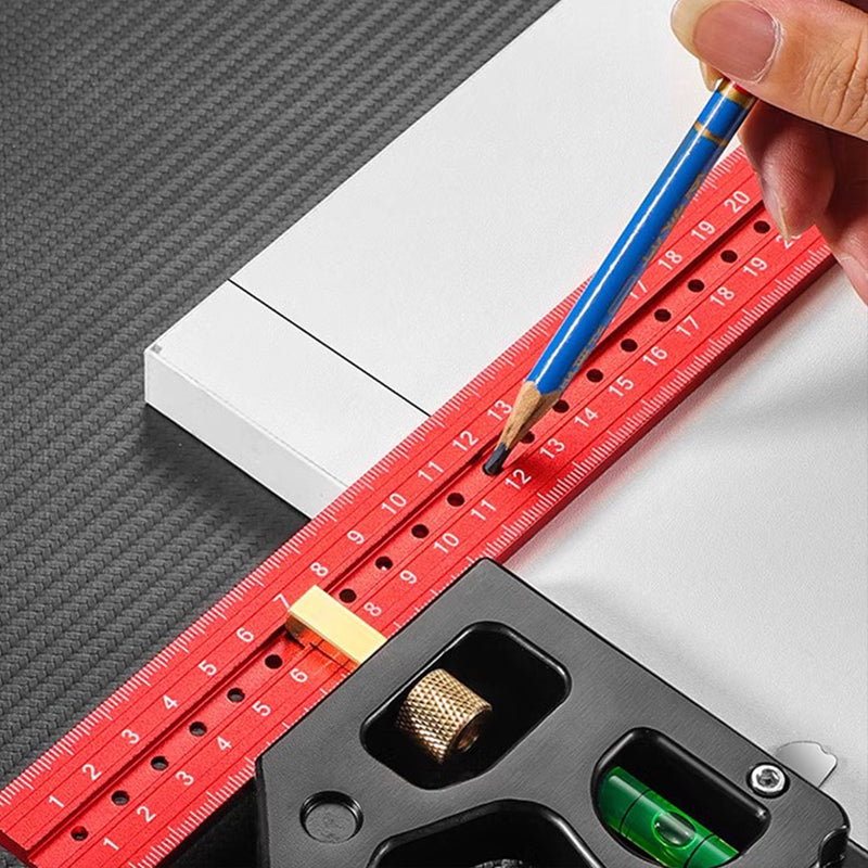 Arenzza combination square ruler with 45 and 90-degree markings, featuring a metal construction for precise woodworking measurements.