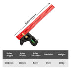 Arenzza combination square ruler with 45-90 degree markings, metal construction, used for precise woodworking and metalworking measurements.