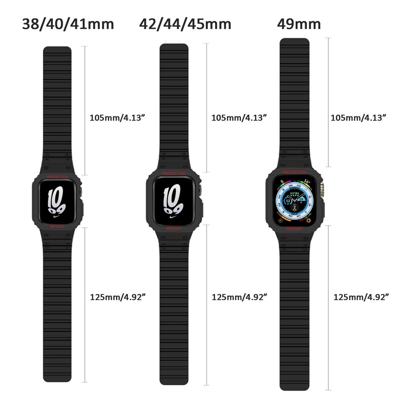 Arenzza magnetic closure silicone band for Apple Watch, flexible black strap with secure magnetic fastening, designed for comfortable wear.
