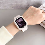 Arenzza magnetic closure silicone band for Apple Watch, black color, showing the sleek design and secure magnetic clasp.