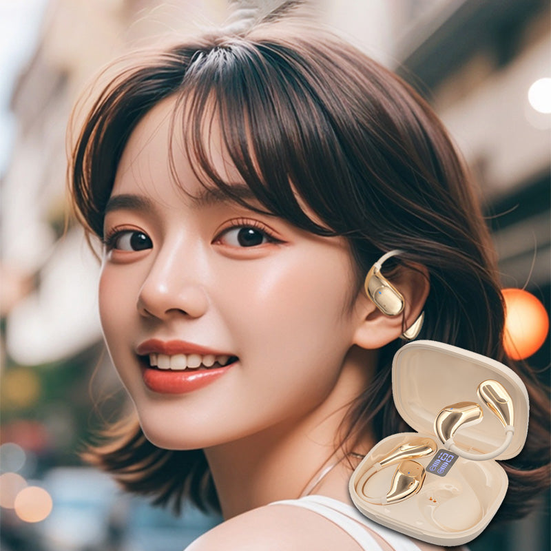 Arenzza waterproof Bluetooth ear-hook headphones with in-ear design and adjustable fit, shown in black with ear hooks.